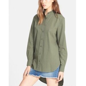 Frame Denim Le Tunic Olive Green Shirt button down tunic military size small